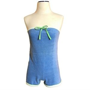 LOLLIPOP Blue Terrycloth One Piece Strapless Romper Size MediumVintage E…